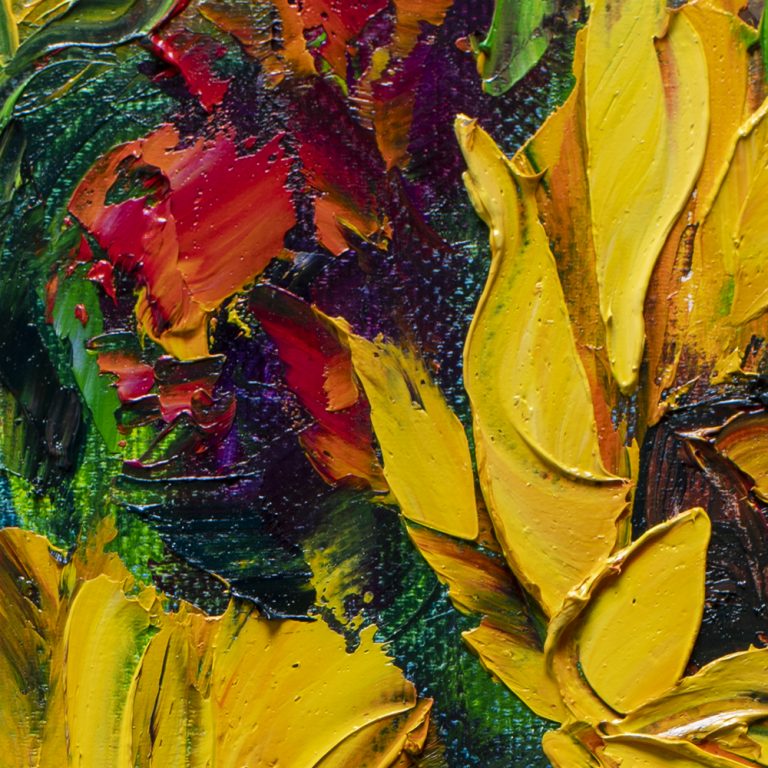 sunflower vase canvas oil painting textured palette knife