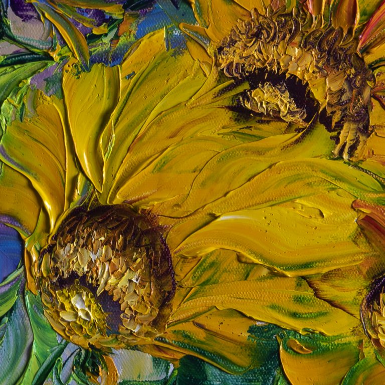 sunflower vase flower oil painting textured palette knife