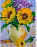 sunflower vase textured palette knife canvas oil painting 12x16inches