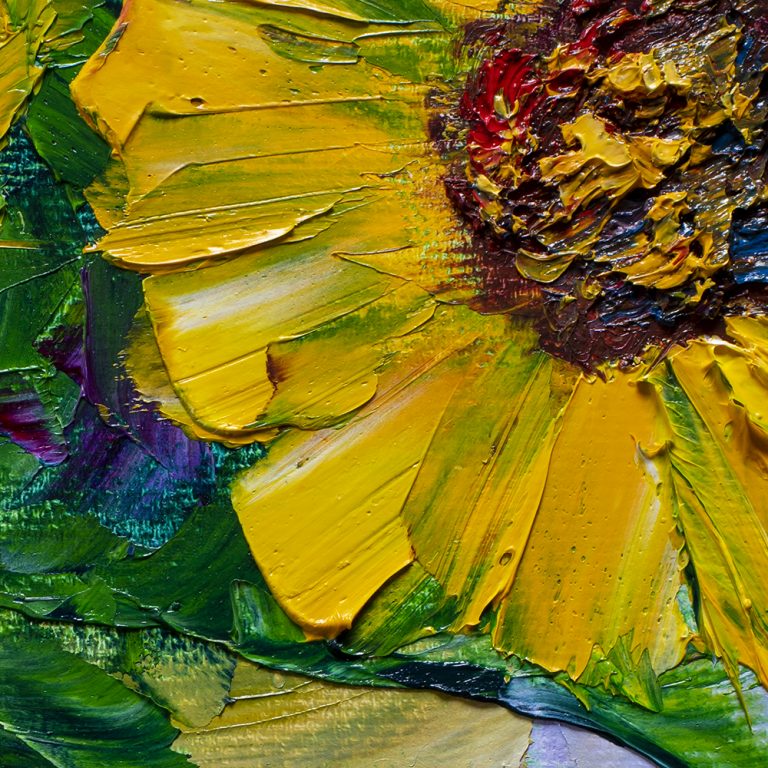 sunflower vase textured palette knife canvas oil painting 12x16inches