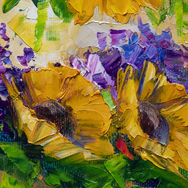 sunflower yellow flower textured palette knife canvas oil painting 16x20inches