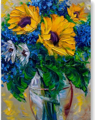 sunflower yellow textured palette knife canvas oil painting 12x16inches