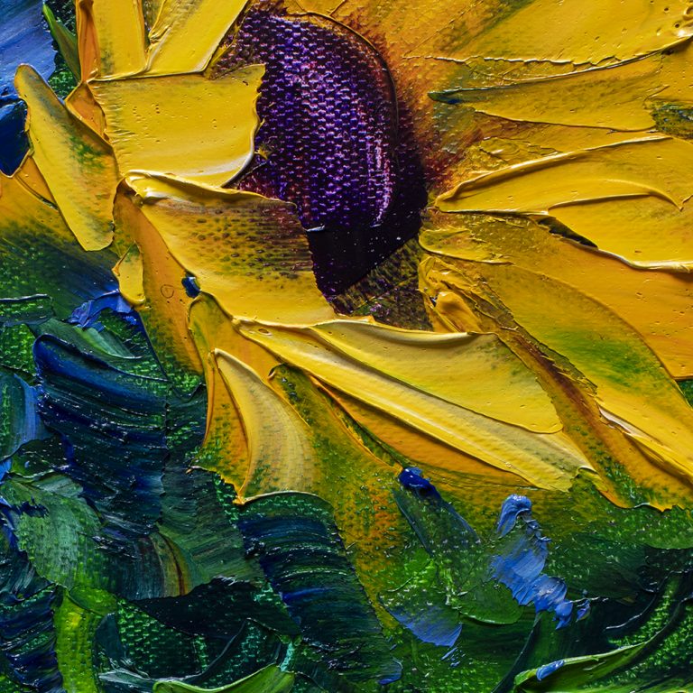 sunflower yellow textured palette knife canvas oil painting 12x16inches