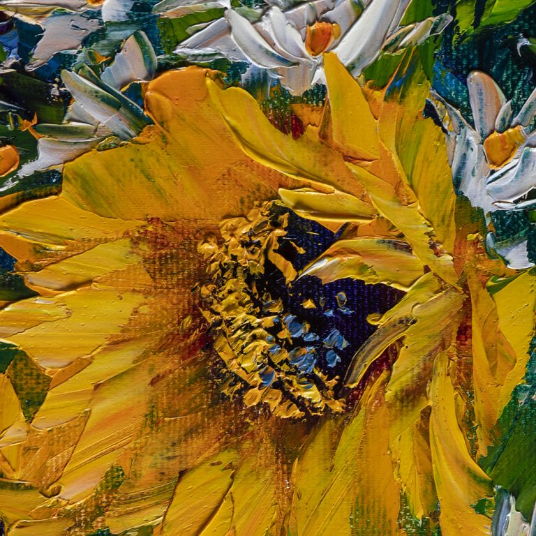 sunflower yellow textured palette knife oil painting home decor