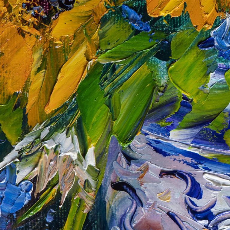 sunflower yellow textured palette knife oil painting home decor