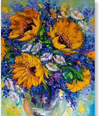 sunflower yellow textured palette knife oil painting wall art