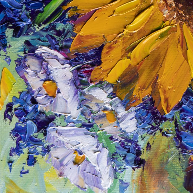 sunflower yellow textured palette knife oil painting wall art