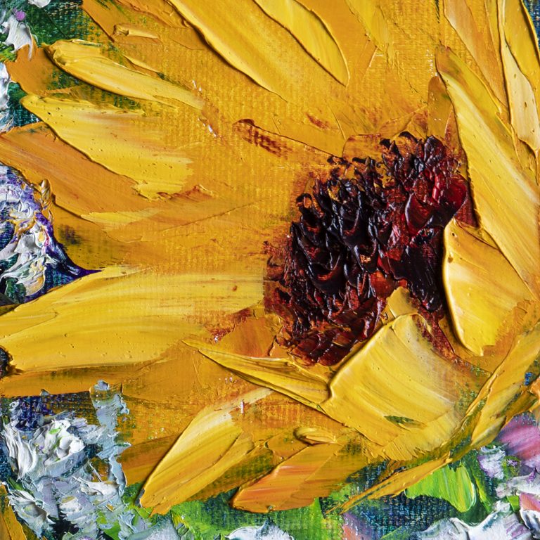 sunflower yellow textured palette knife oil painting wall decor