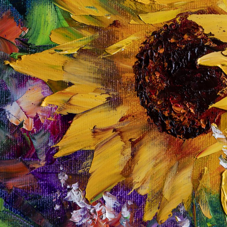 sunflower yellow textured palette knife oil painting wall decor