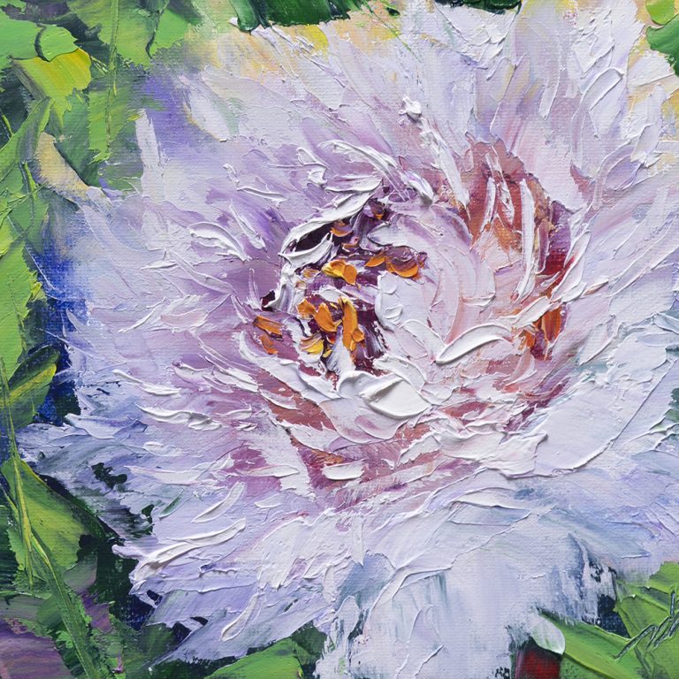 textured palette knife canvas oil painting peony