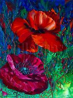 textured palette knife canvas oil painting red poppy wall decor 12x16inches