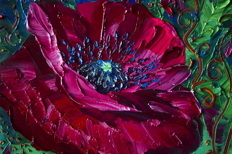 textured palette knife canvas oil painting red poppy wall decor 12x16inches