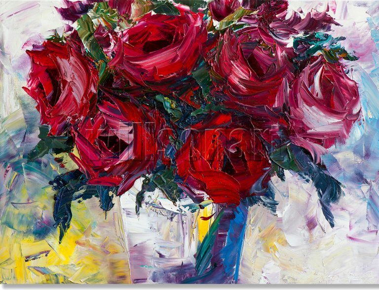 textured palette knife canvas oil painting red rose wall decor 12x16inches