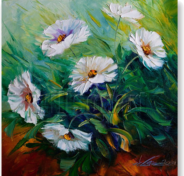 textured palette knife daisy oil painting 12x12inches