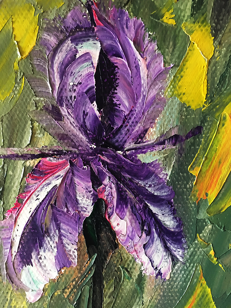 textured palette knife flower oil painting iris home decor 12x36inches
