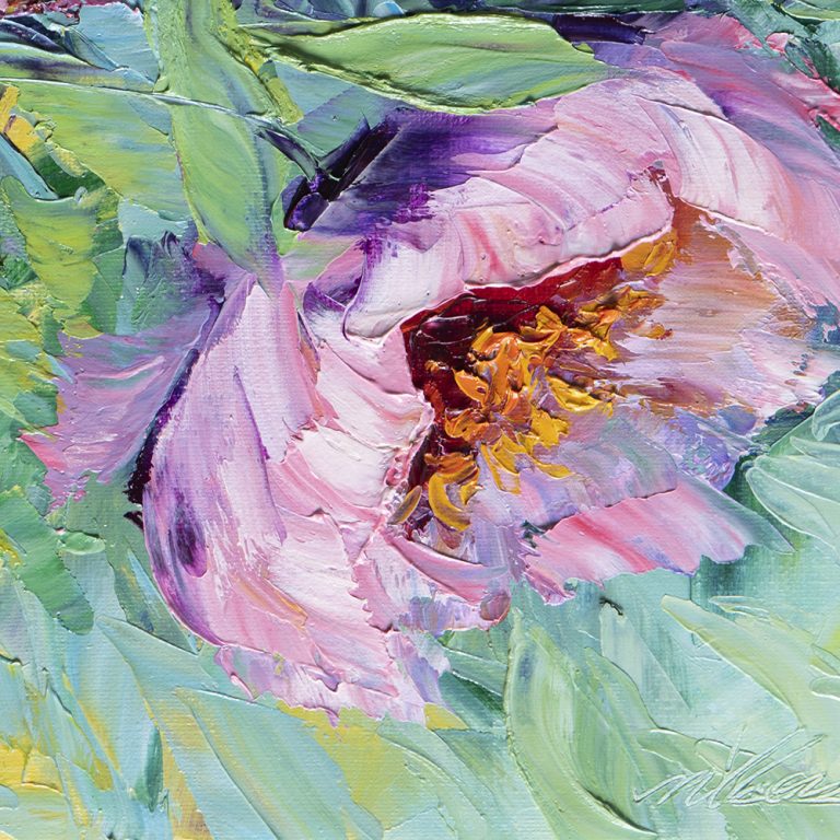 textured palette knife oil painting peony wall art