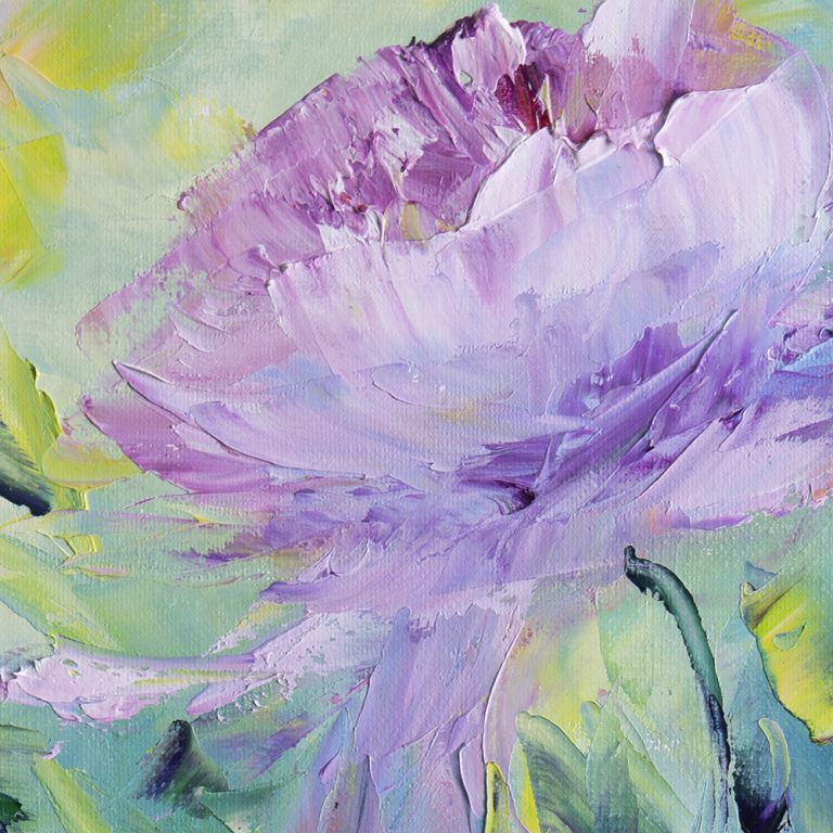 textured palette knife oil painting peony wall decor