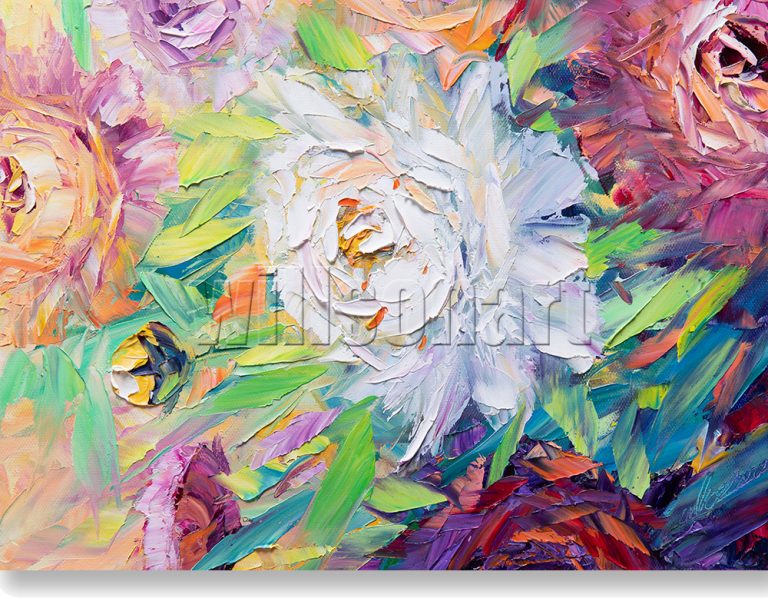 textured palette knife peony oil painting home decor 12x16inches