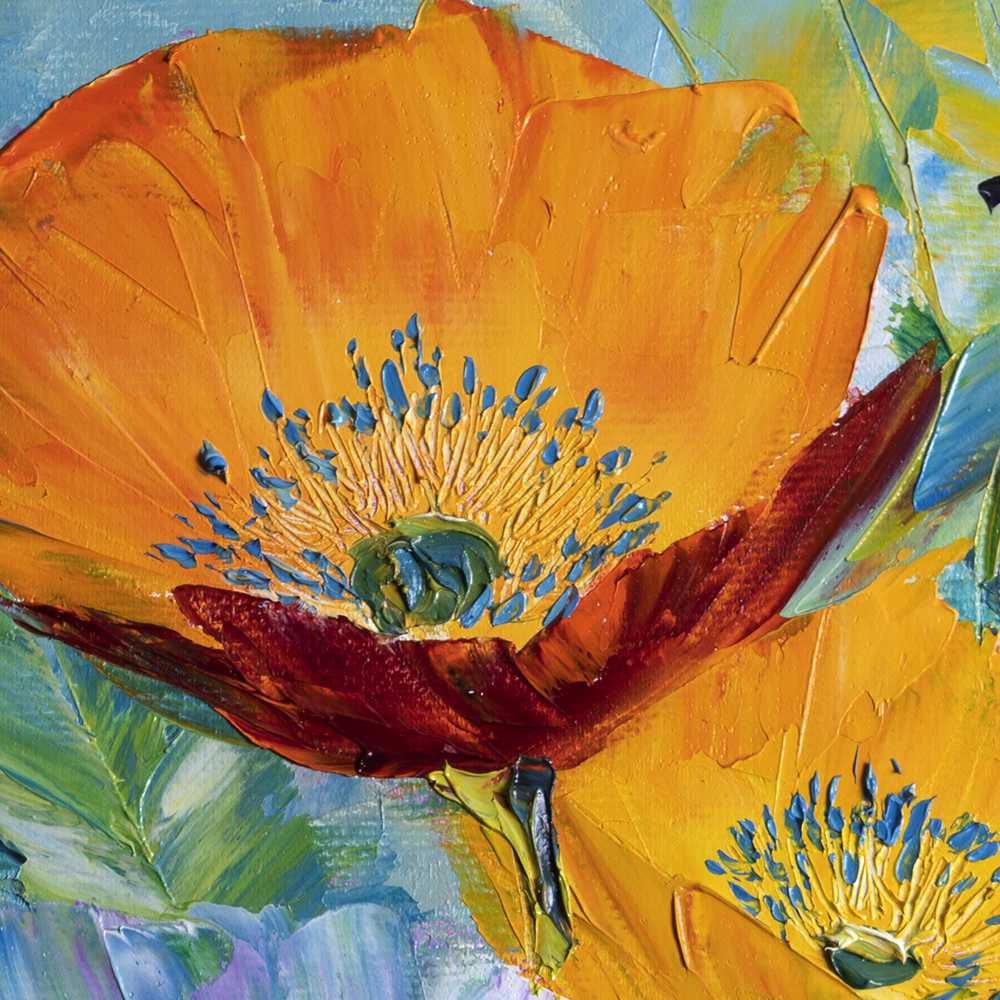 Field of Flowers -- Thick Texture Acrylic Painting, Impasto, w/Palette  Knife 