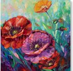 textured palette knife poppy field oil painting wall art 16x16inches