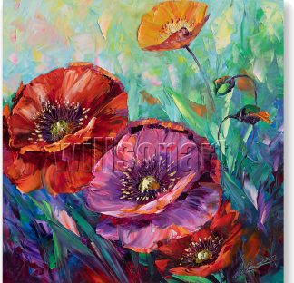 textured palette knife poppy field oil painting wall art 16x16inches