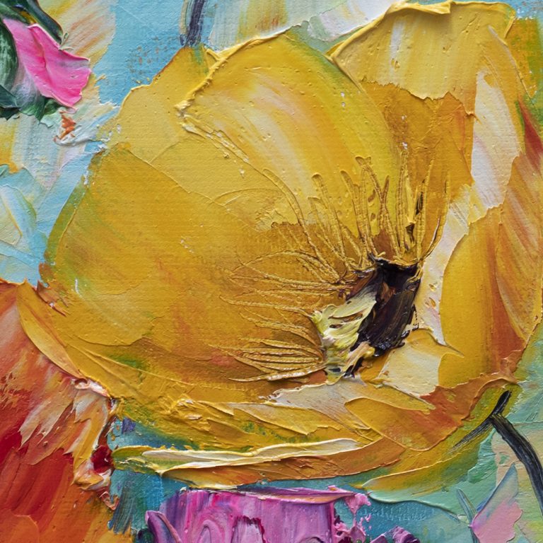 textured palette knife poppy oil painting 16x20inches