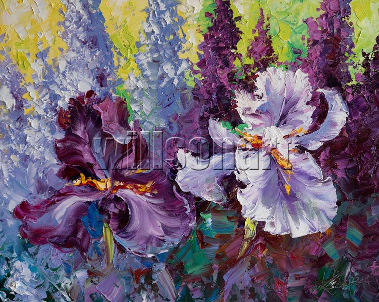 textured palette knife purple iris oil painting 16x20inches