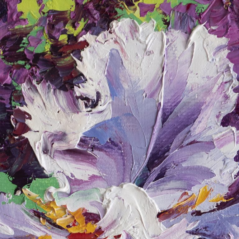 textured palette knife purple iris oil painting 16x20inches