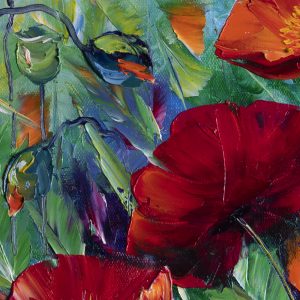 Red Poppy Flower Canvas Oil Painting Textured Palette Knife Original ...