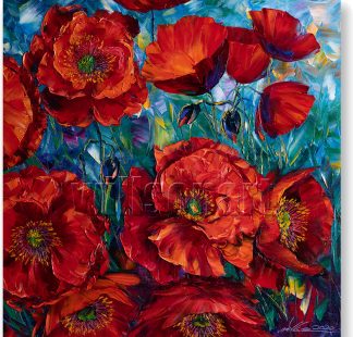 textured palette knife red poppy field oil painting wall art 20x20inches