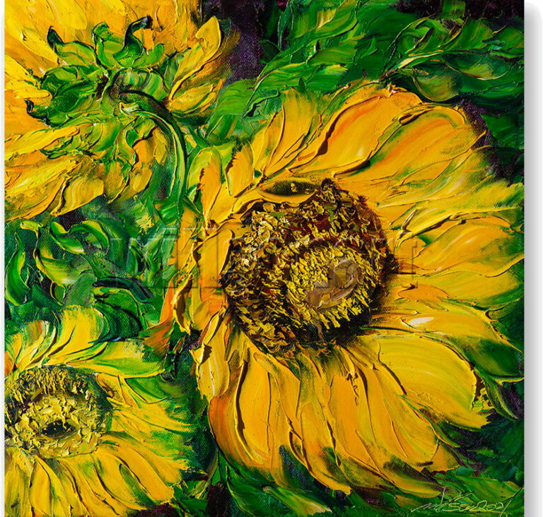 Sunflower Oil Painting Textured Palette Knife Original Art 16X16