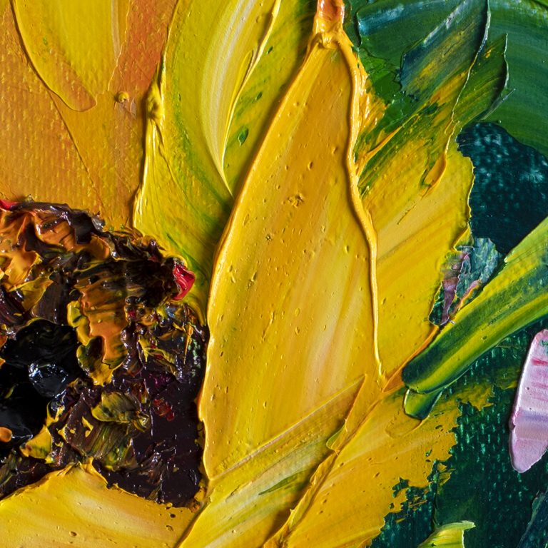 textured palette knife sunflower oil painting 12x12inches