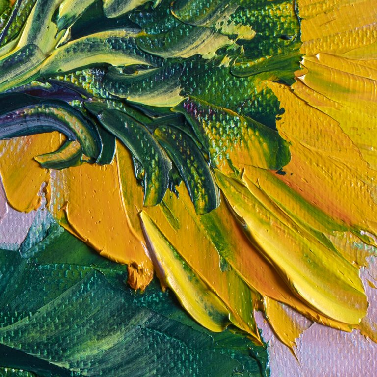 textured palette knife sunflower oil painting 12x12inches