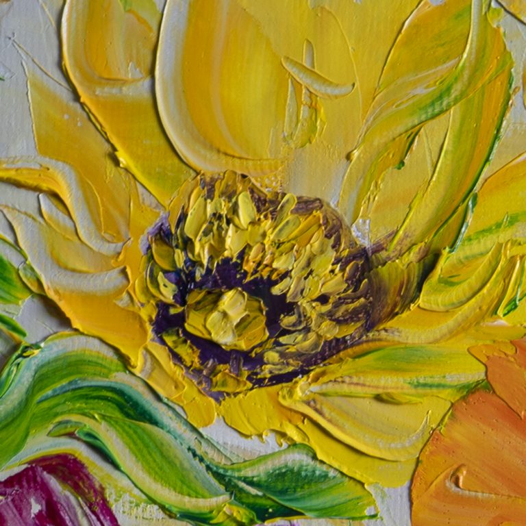 textured palette knife sunflower oil painting 24x24inches