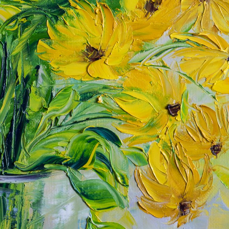 textured palette knife sunflower oil painting 24x24inches