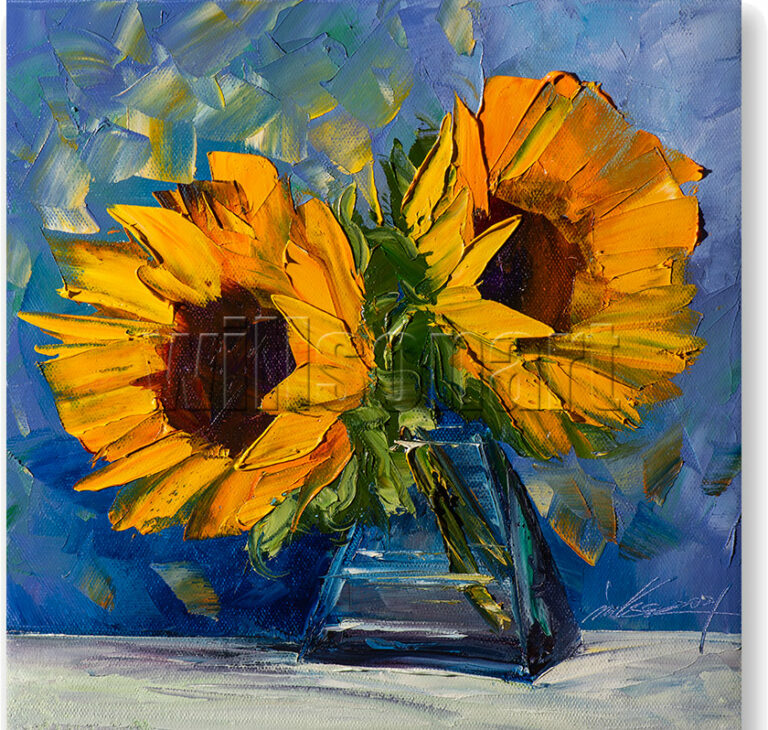 Sunflower Oil Painting Textured Palette Knife Original Art 12X12