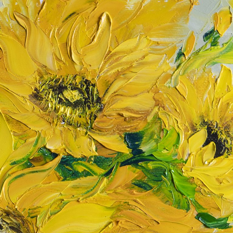 textured palette knife sunflower yellow flower oil painting 24x24inches