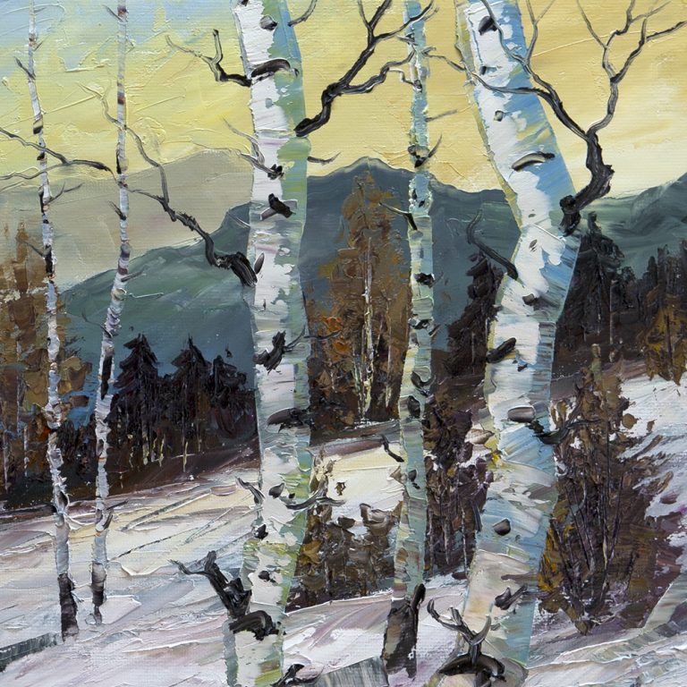 winter forest birch oil painting